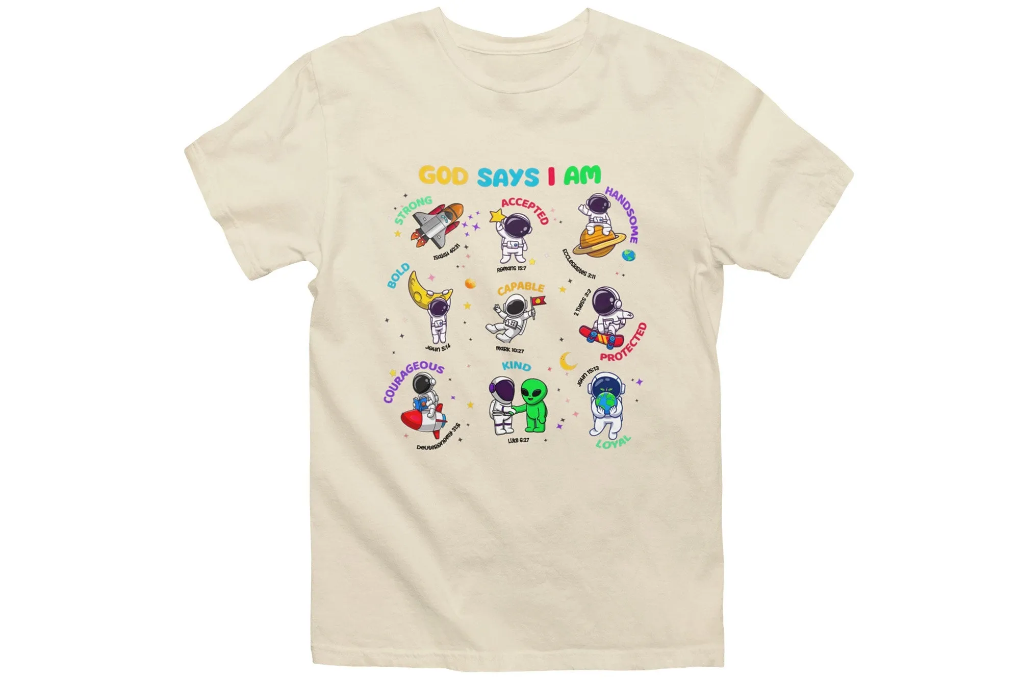 God Says I Am Bible Verse Shirt Embark on a cosmic journey with our Astronaut Space Ship Lover Bible Verse Shirt. Elevate your style with interstella