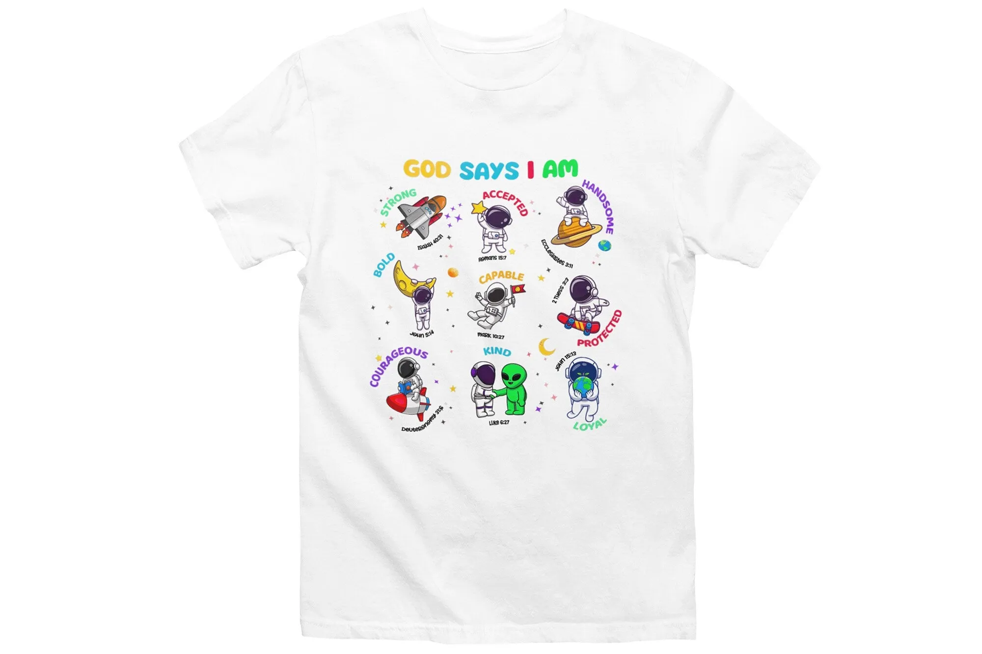 God Says I Am Bible Verse Shirt Embark on a cosmic journey with our Astronaut Space Ship Lover Bible Verse Shirt. Elevate your style with interstella