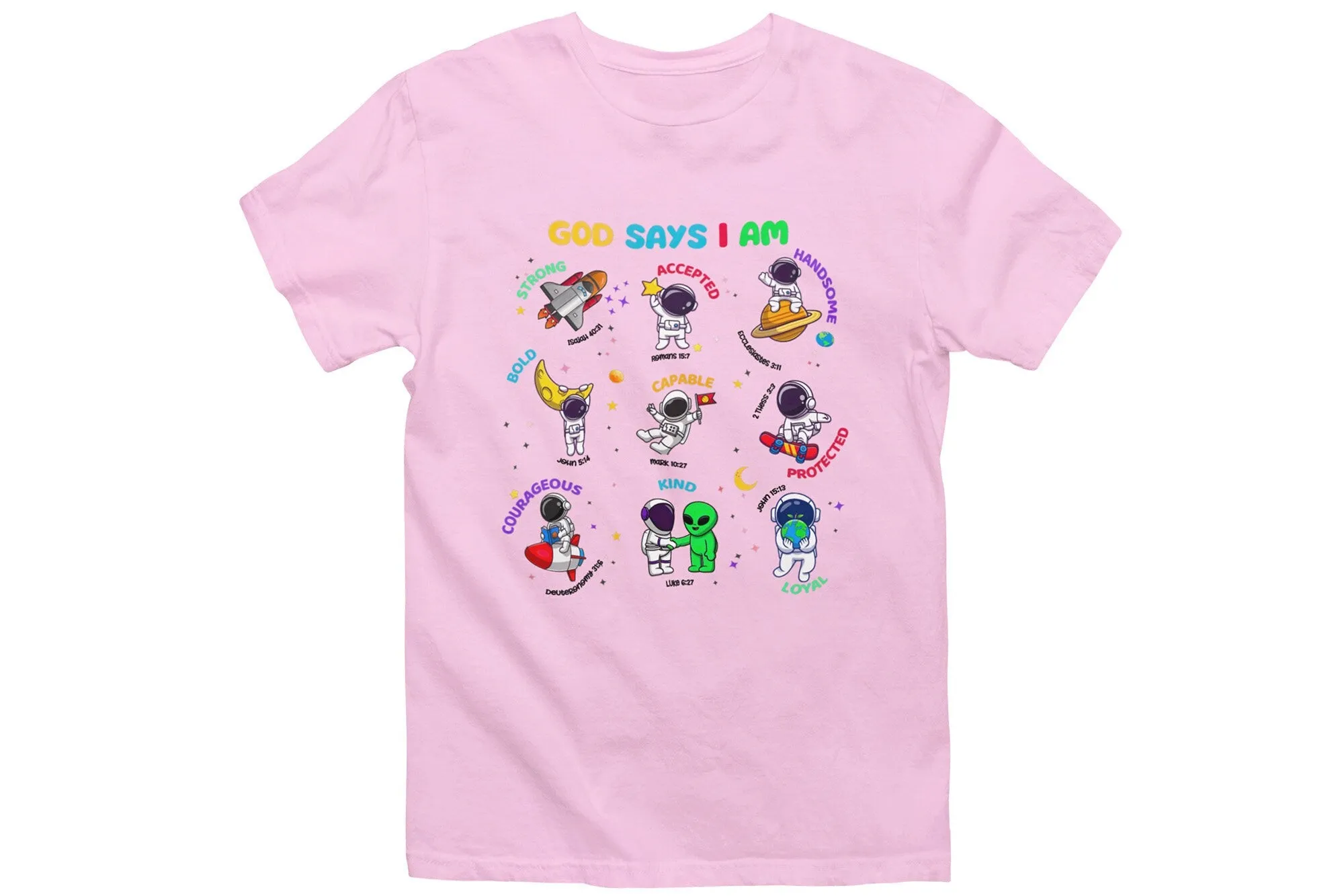 God Says I Am Bible Verse Shirt Embark on a cosmic journey with our Astronaut Space Ship Lover Bible Verse Shirt. Elevate your style with interstella