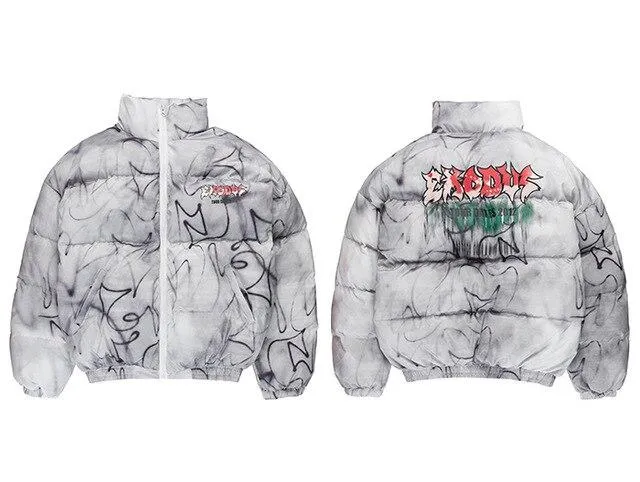 Graffiti Tie Dye Puffer Jacket