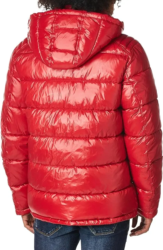 GUESS Mens Mid-Weight Puffer Jacket with Removable Hood, Size Small