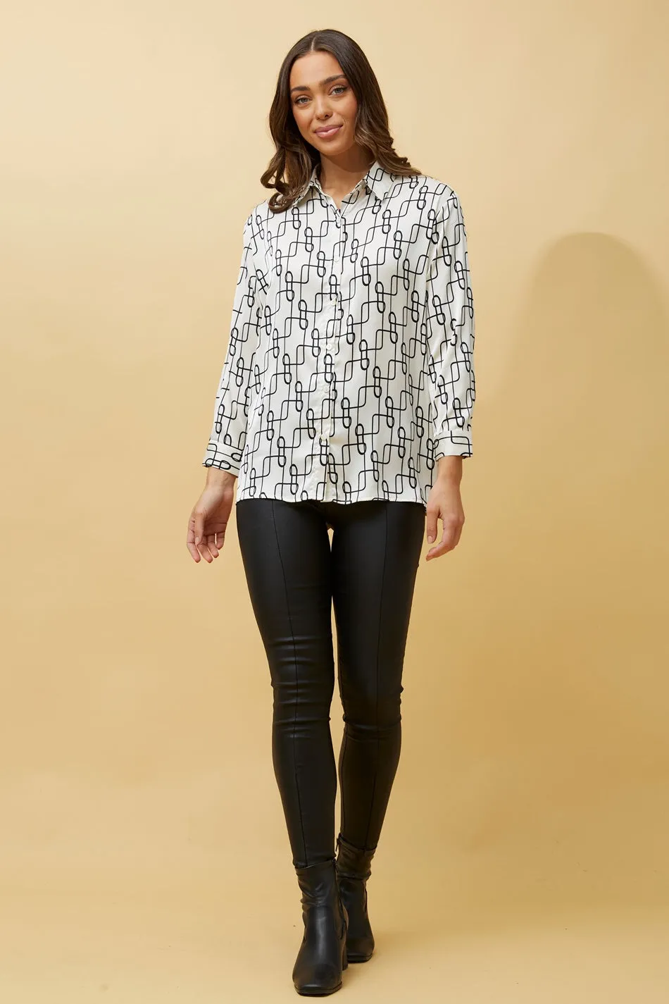 HADIL ABSTRACT PRINT SATIN SHIRT