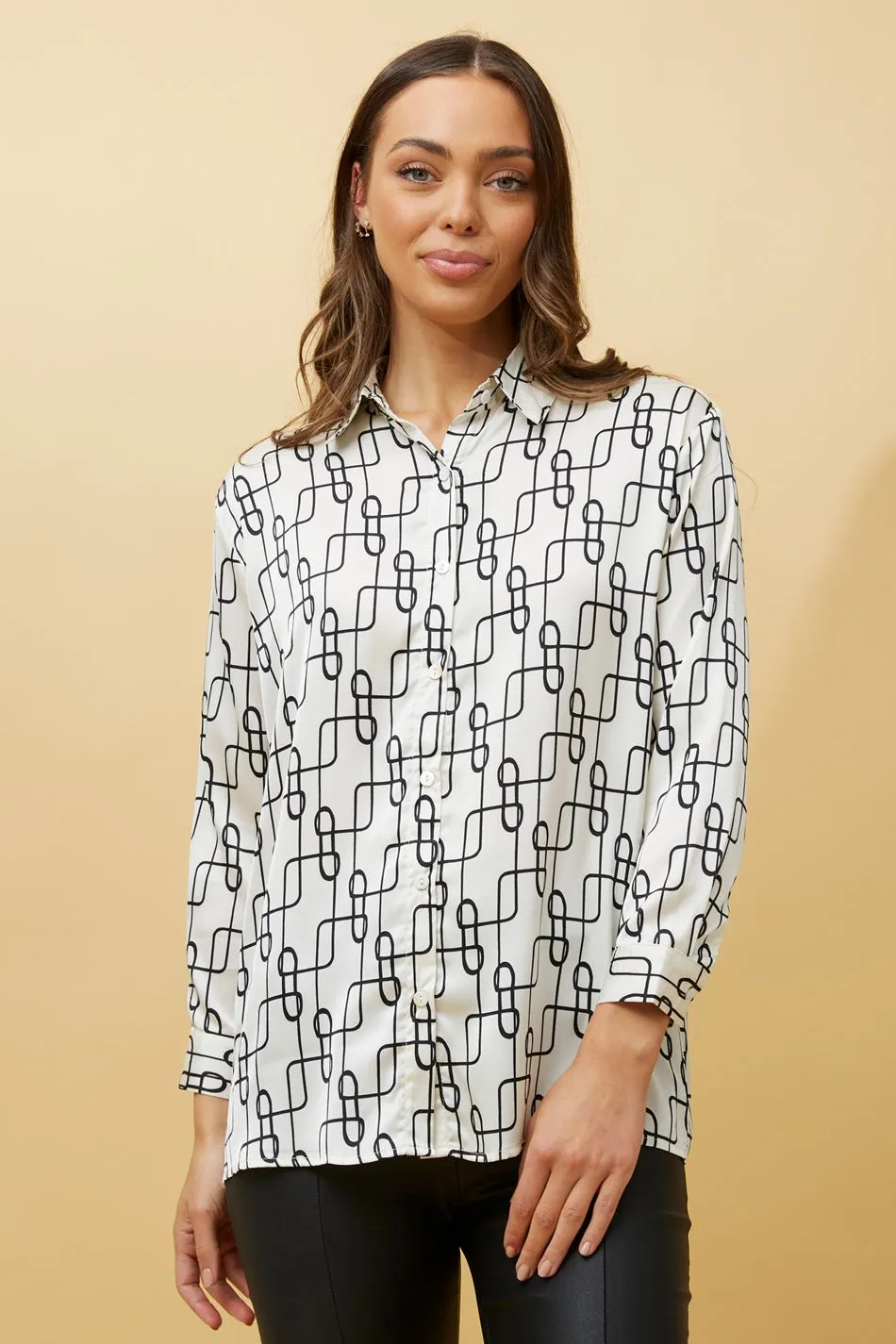 HADIL ABSTRACT PRINT SATIN SHIRT