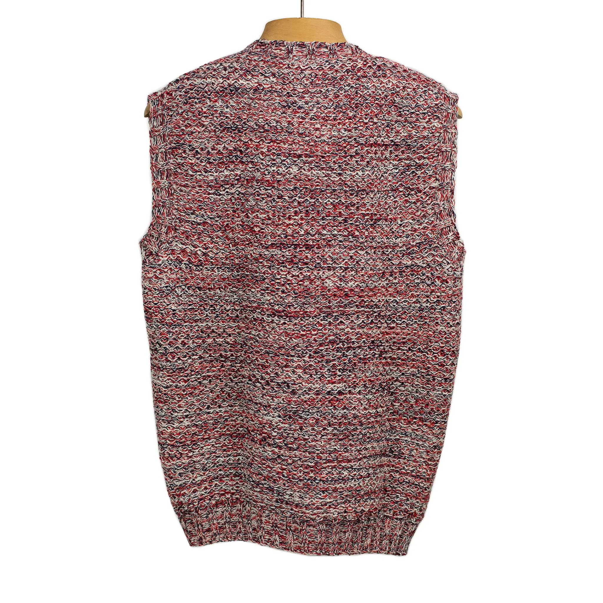 Handknit vest in white red and black Austrian organic wool