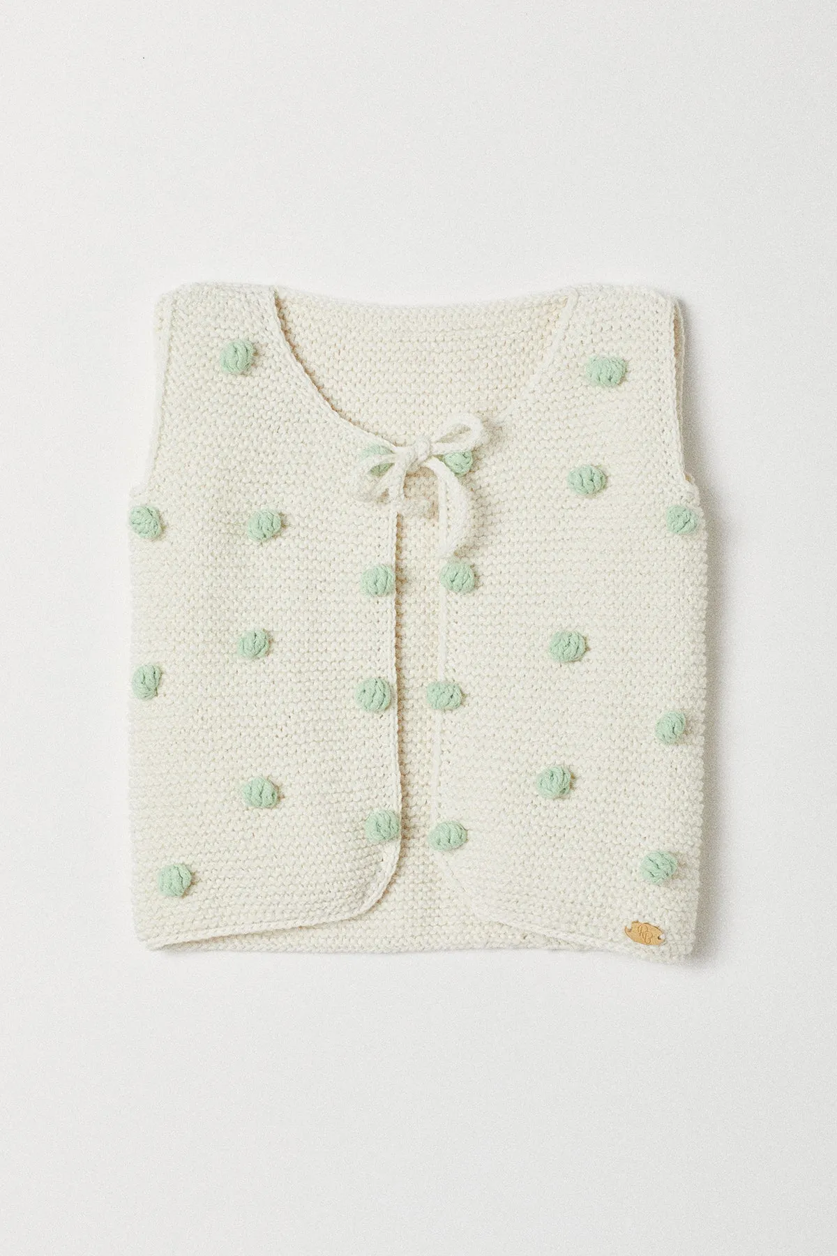 Handknitted Pom Pom Vest | White | Made with Organic Cotton Yarn