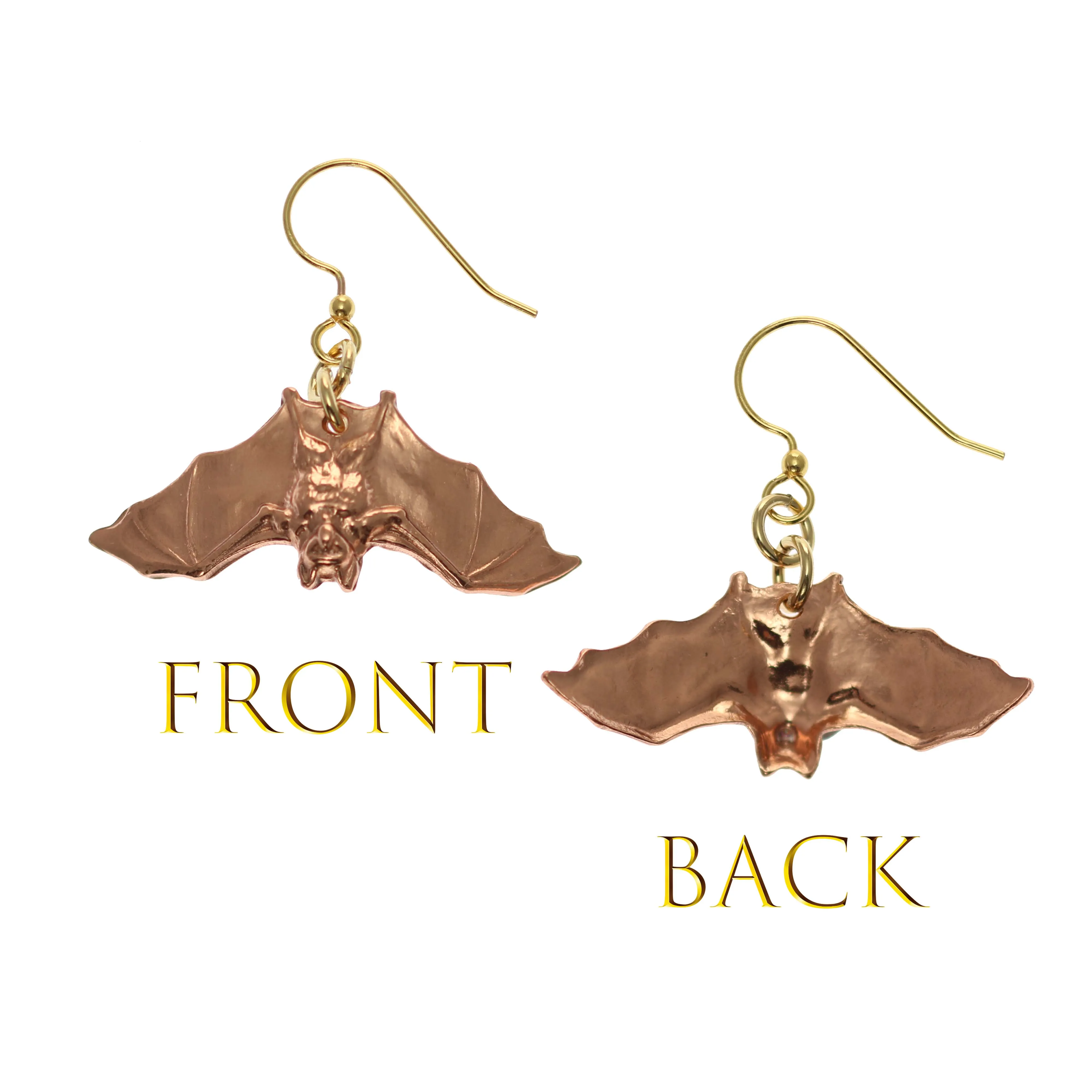 Hanging Bat Copper Dangle Earrings