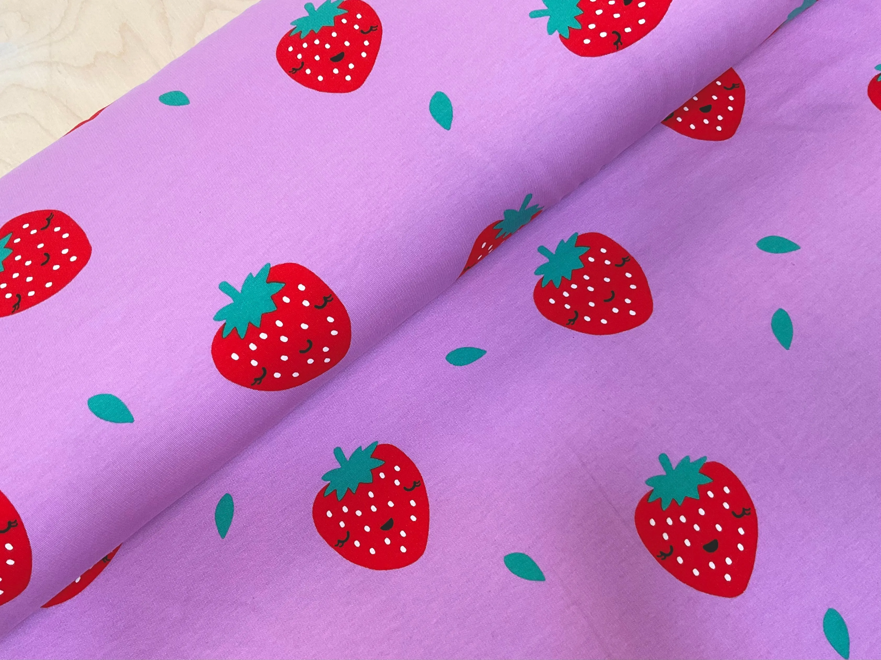 Happy Strawberries on Light Violet Soft Sweat