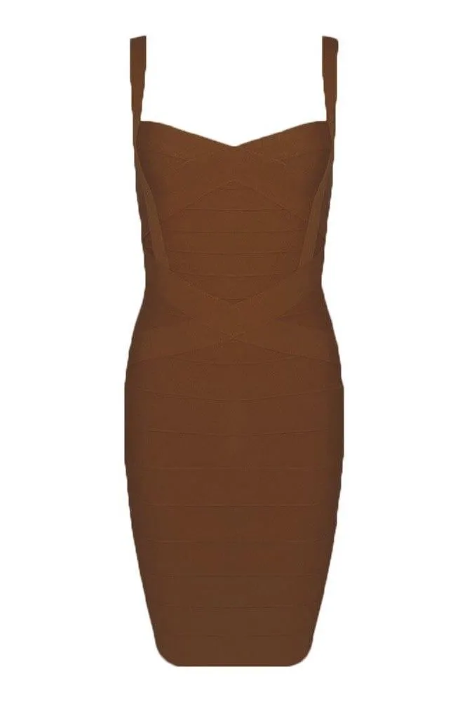 Heidi Bandage Mini Dress - Tan Brown