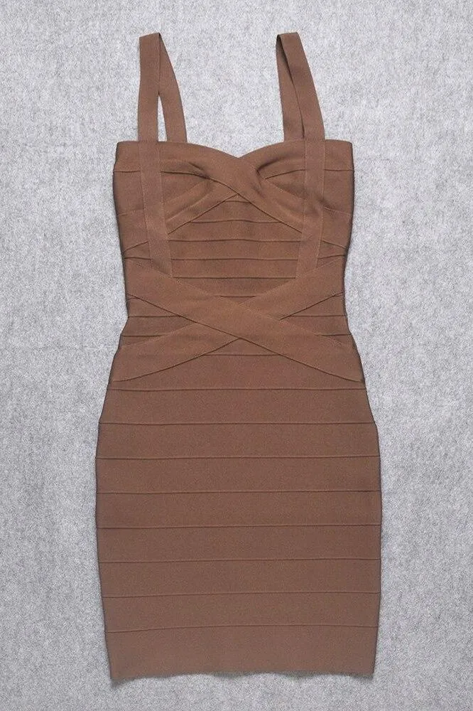 Heidi Bandage Mini Dress - Tan Brown