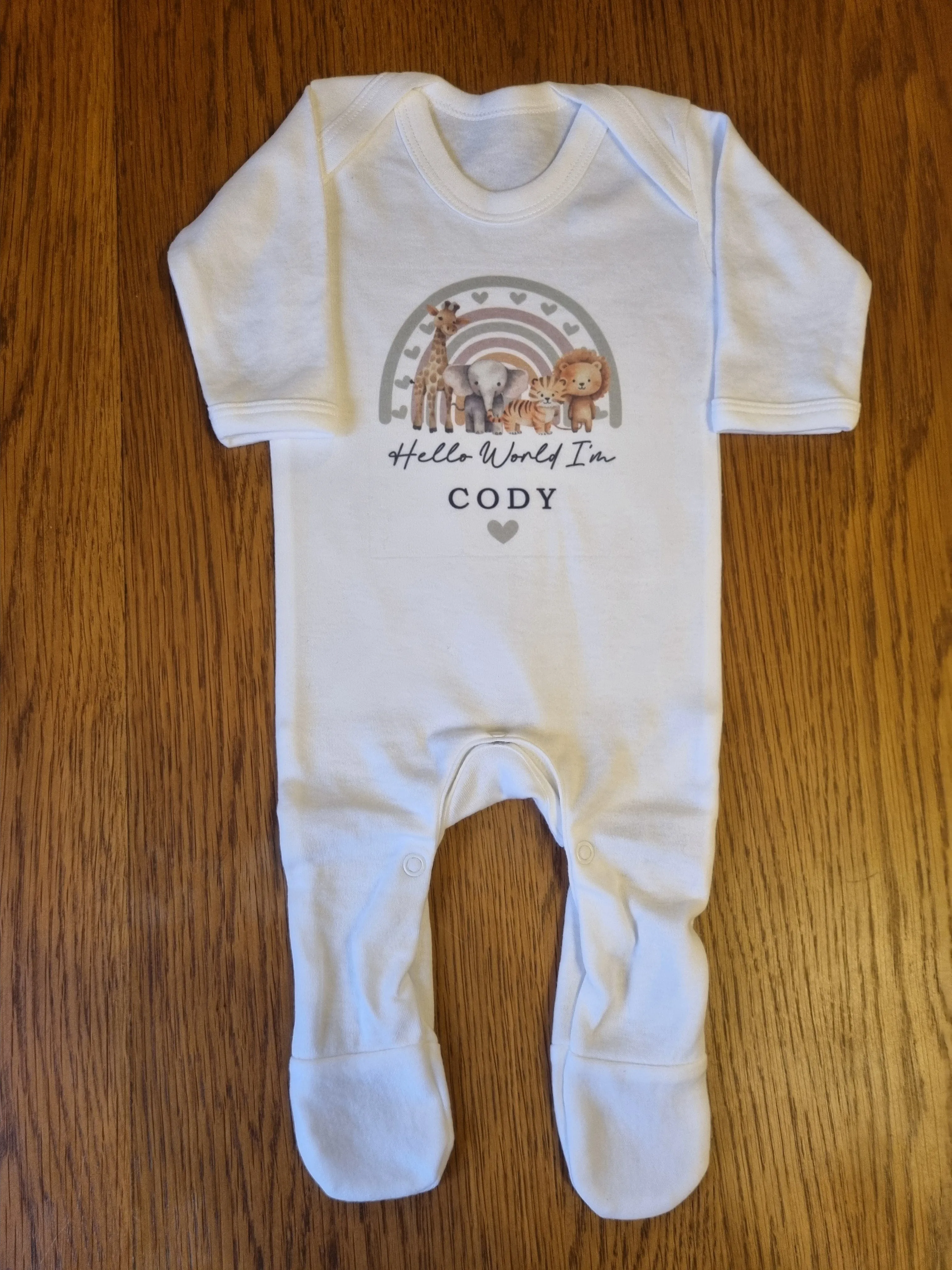 Hello World I'm Baby Vest, Baby Rompersuit- New baby arrival Vest, Rompersuit - Safari New Baby Outfit