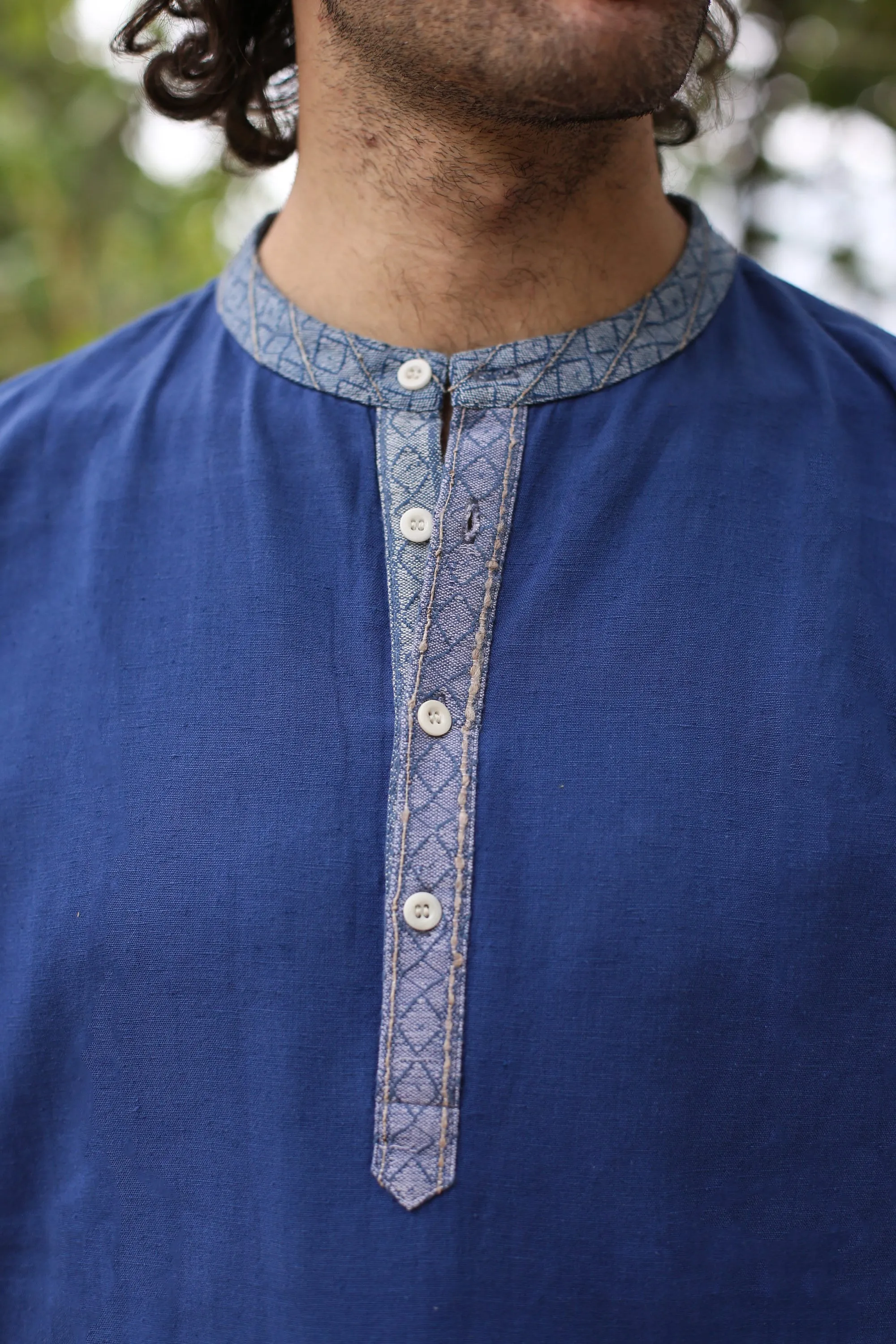 Hemp & Organic Cotton Kurtha - Blue Long sleeve shirt