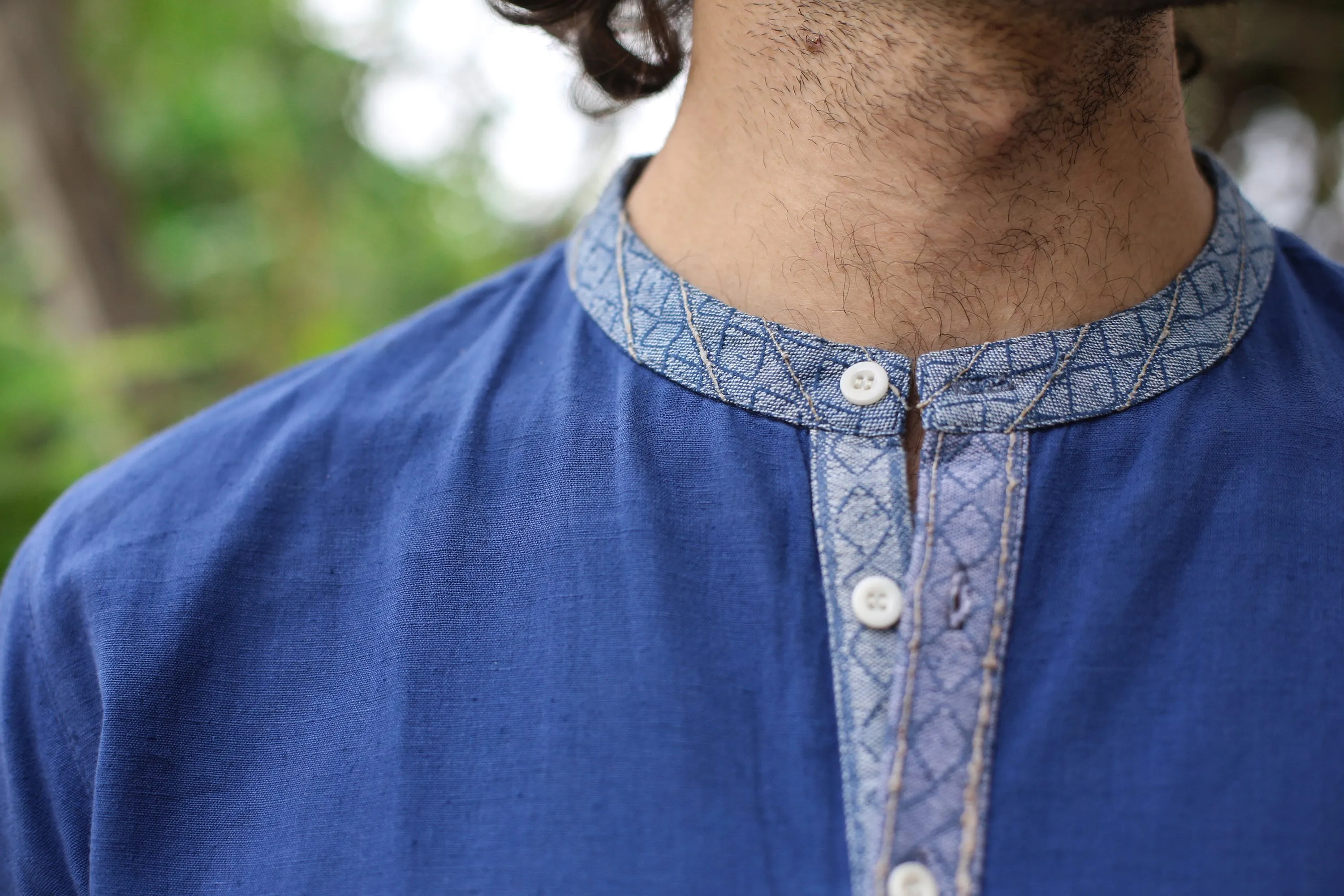 Hemp & Organic Cotton Kurtha - Blue Long sleeve shirt