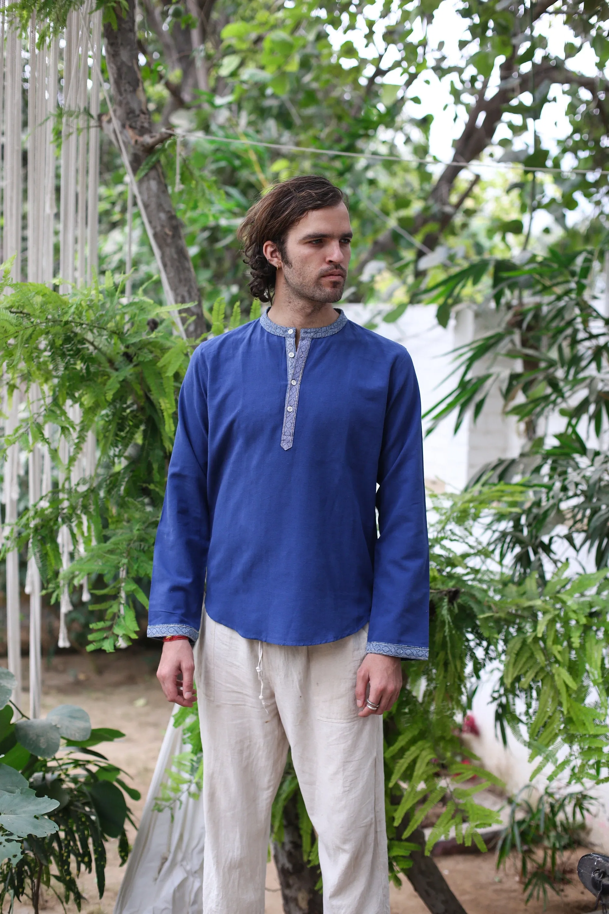 Hemp & Organic Cotton Kurtha - Blue Long sleeve shirt