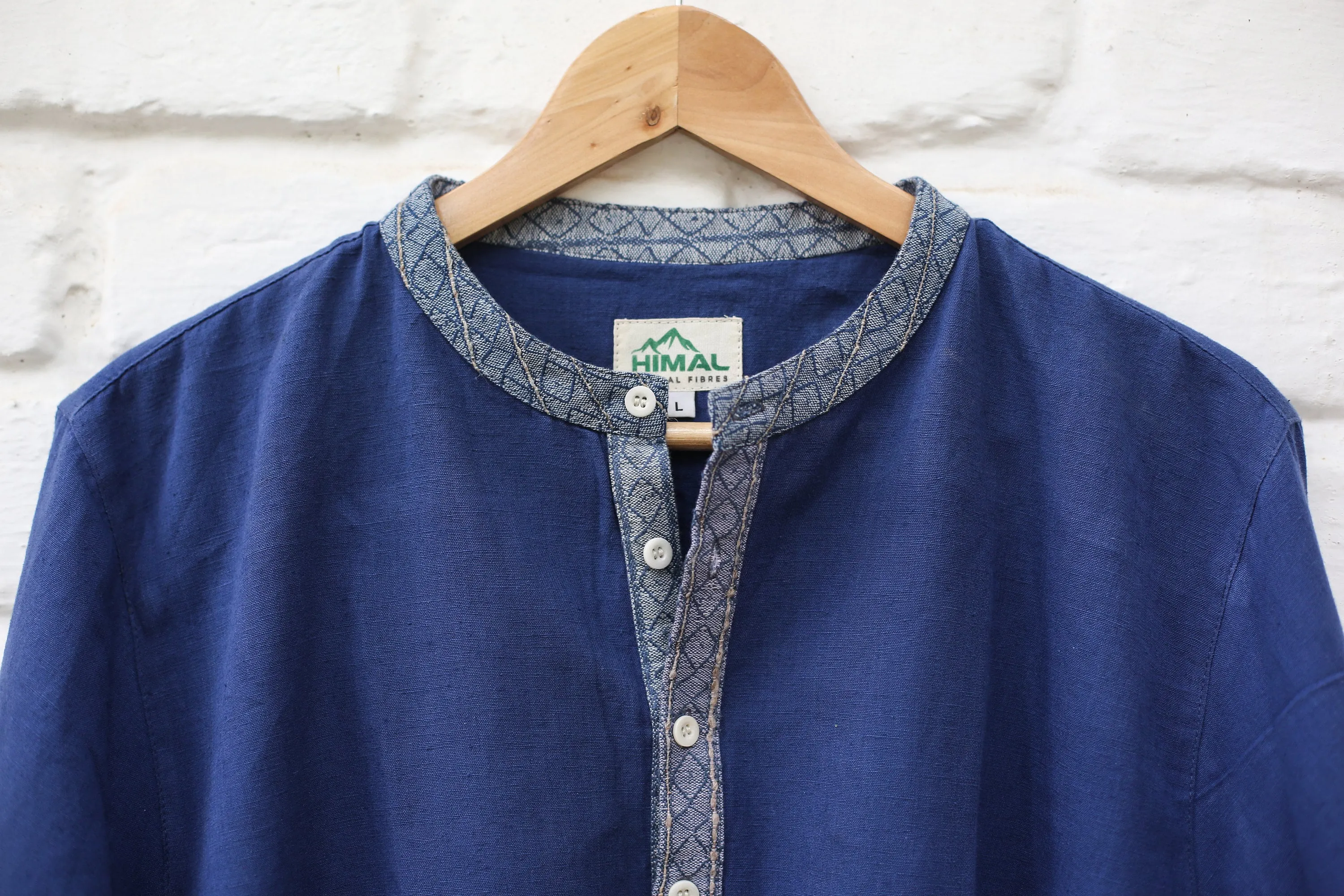 Hemp & Organic Cotton Kurtha - Blue Long sleeve shirt