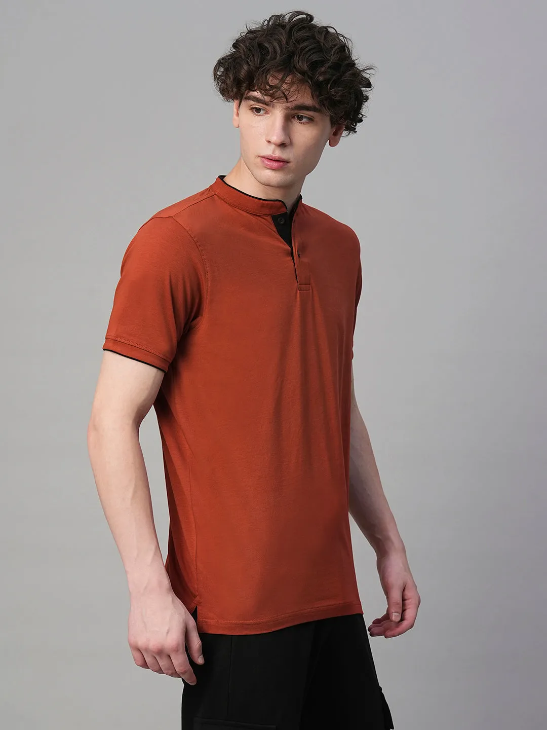 Henley Men Half Sleeve T-Shirt - Rustic Orange