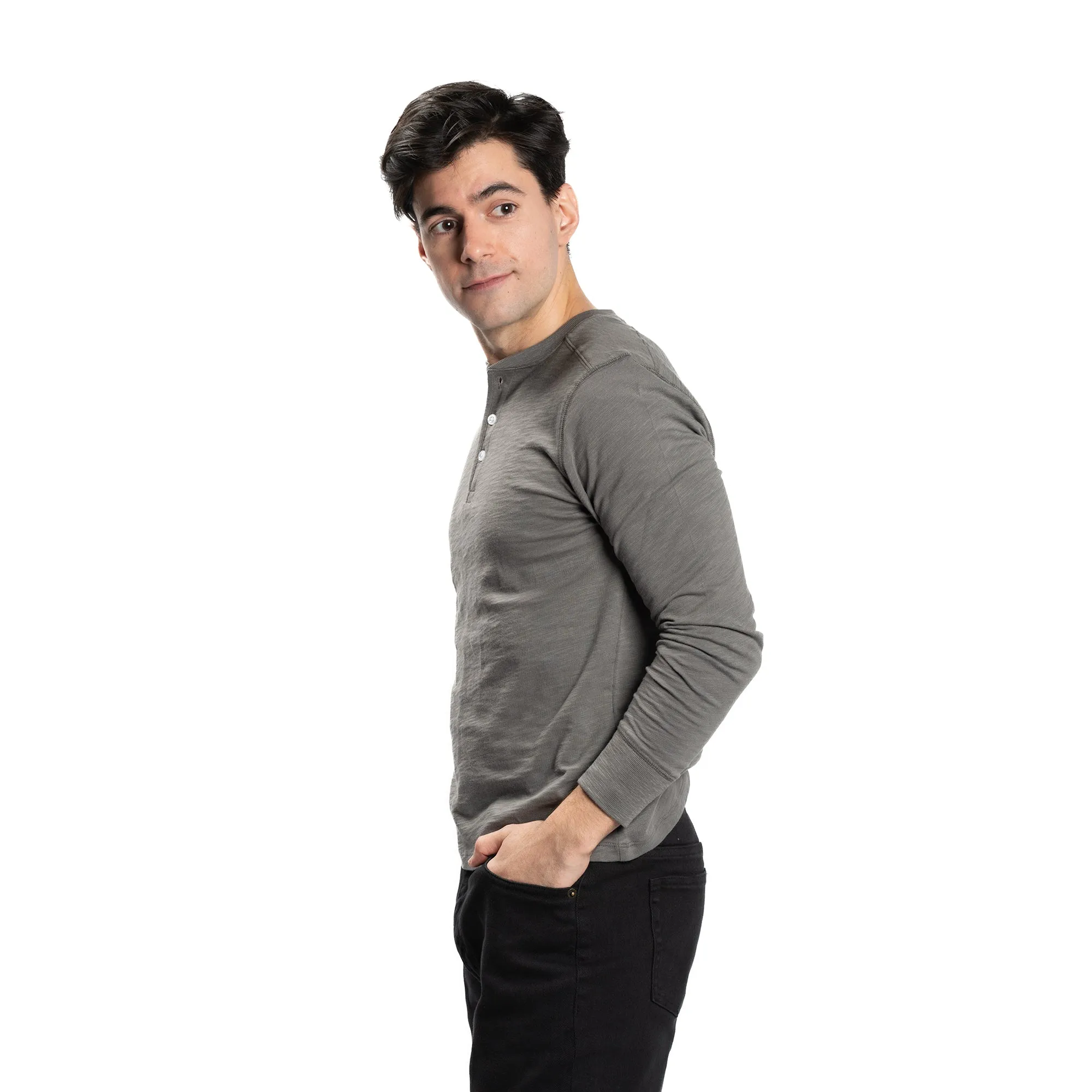 Henley Shirt Long Sleeve - Charcoal