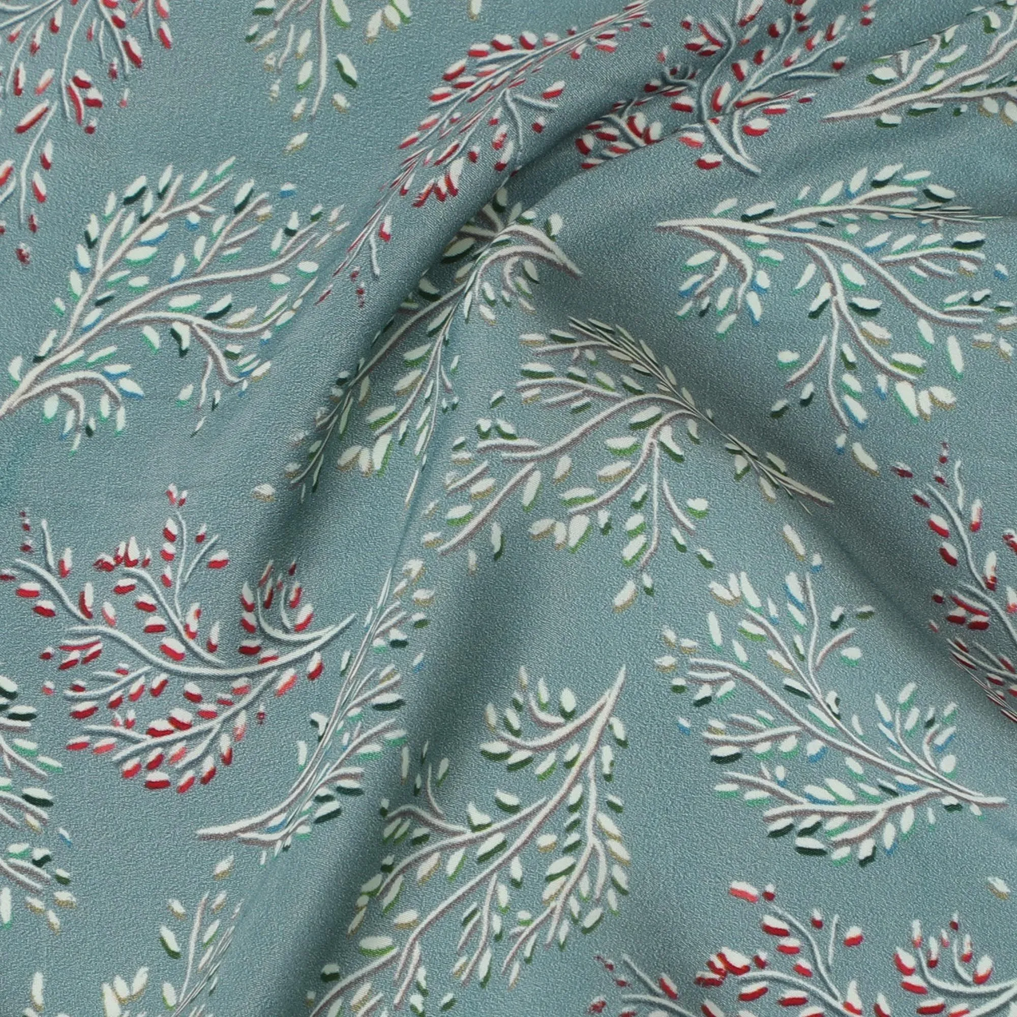 Herbal Whisper Viscose Crepe Fabric - Nature-Inspired Botanical Print, 110cm Width (India)  - D17637