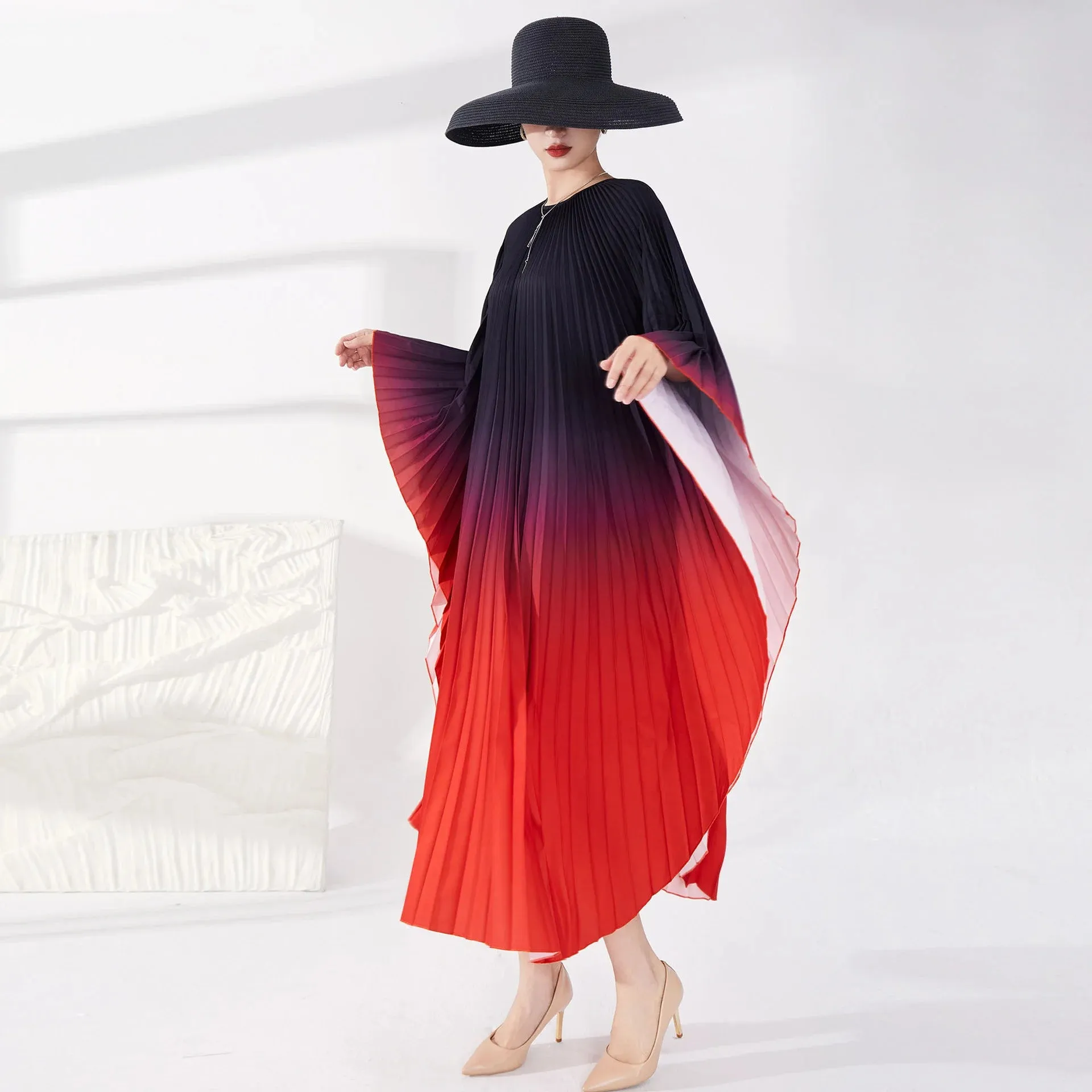 HEYFANCYSTYLE Ethereal Batwing Pleated Dress