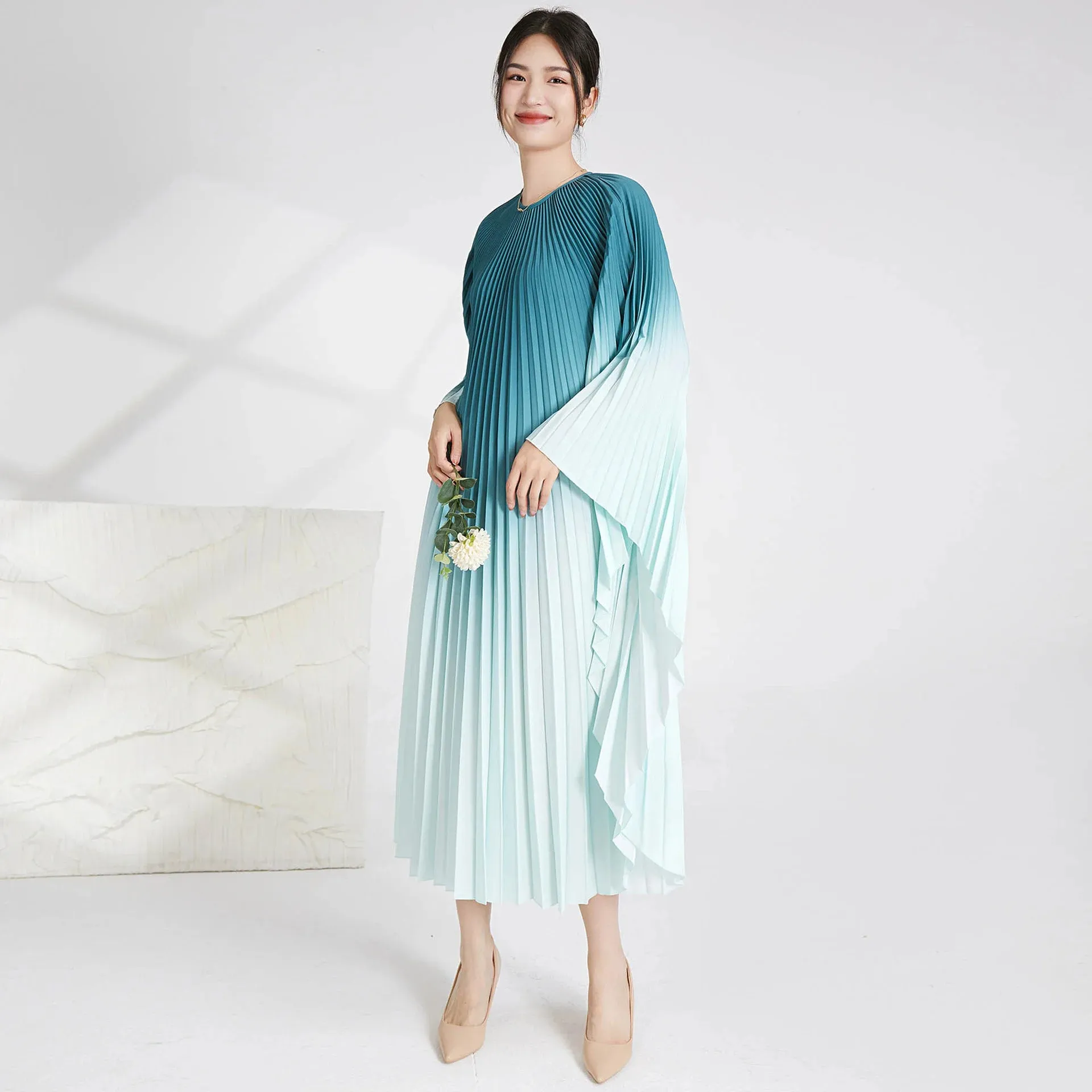 HEYFANCYSTYLE Ethereal Batwing Pleated Dress