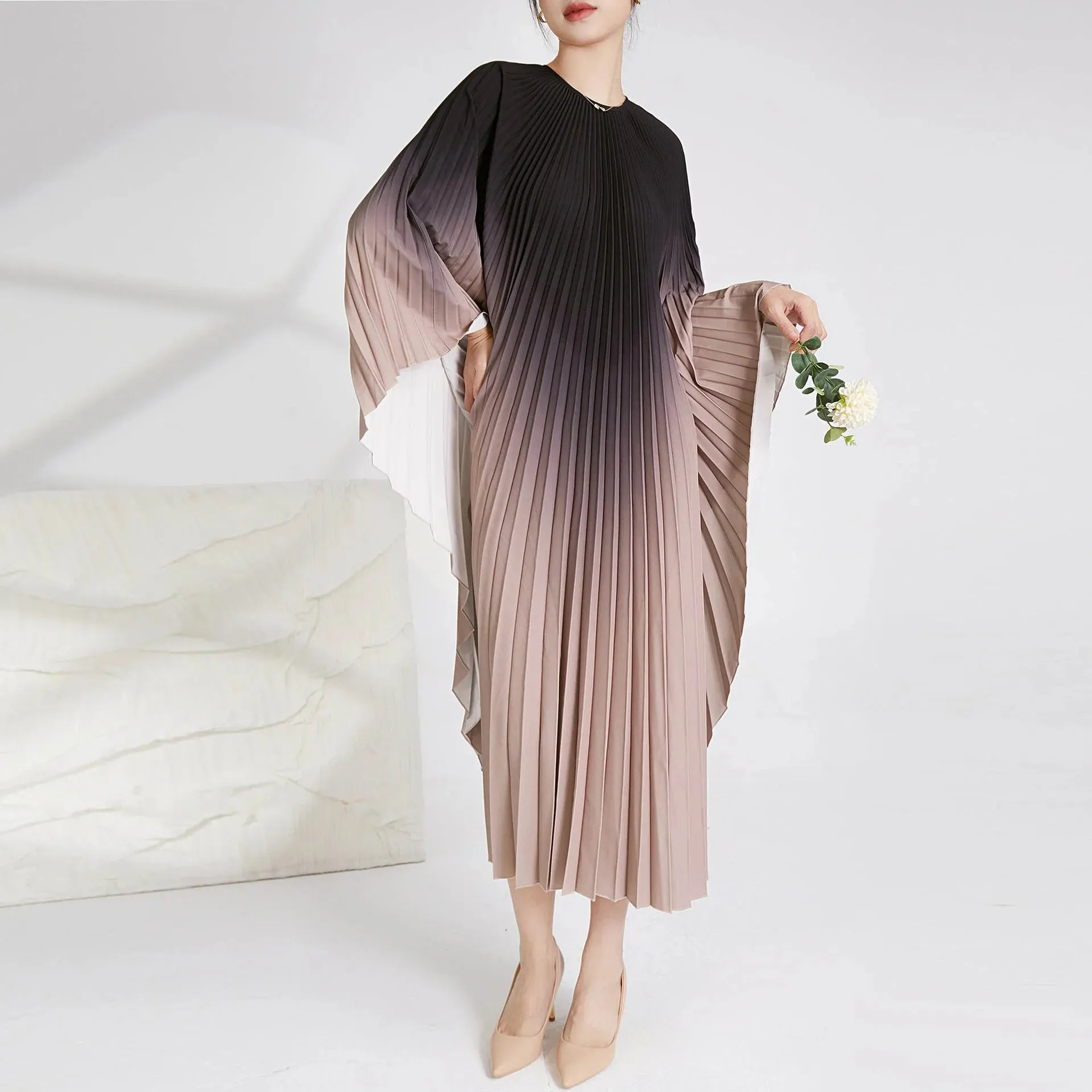 HEYFANCYSTYLE Ethereal Batwing Pleated Dress