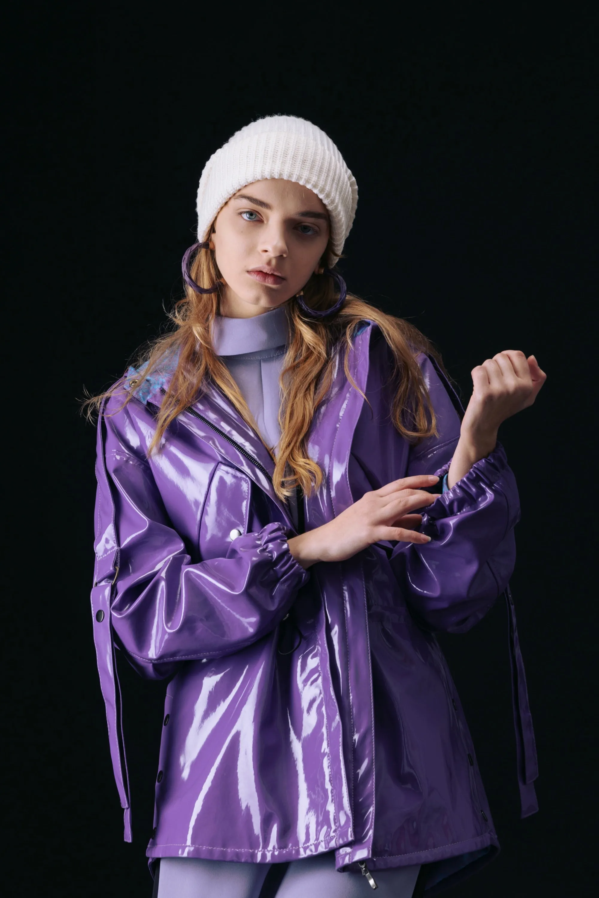 Hooded Lacquer Jacket Violet