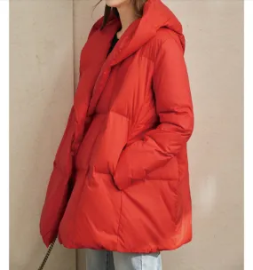 Hooded Women Puffer Coat Loose Winter Jacket Winter Women Down Coat 56328