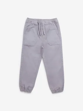 HOP Kids Grey Solid Mid-Rise Cotton Blend Joggers