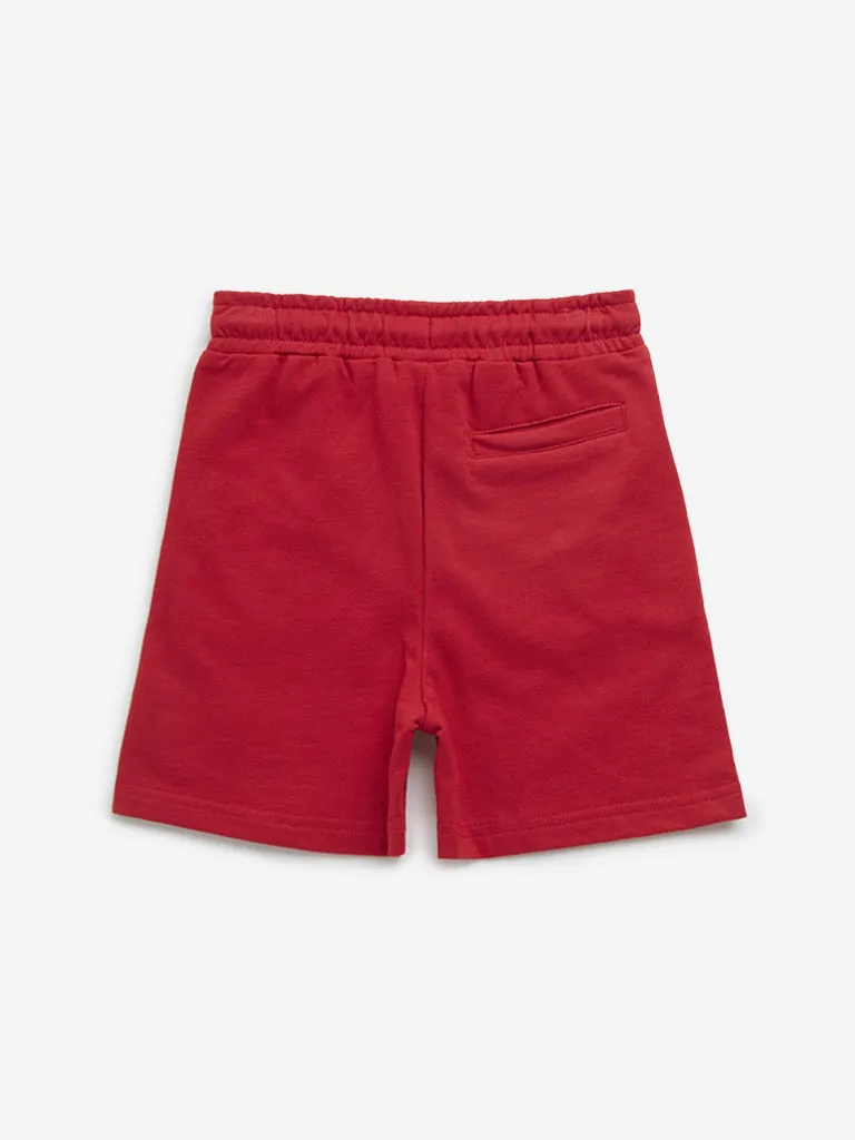 HOP Kids Red Text Design Mid-Rise Cotton Shorts