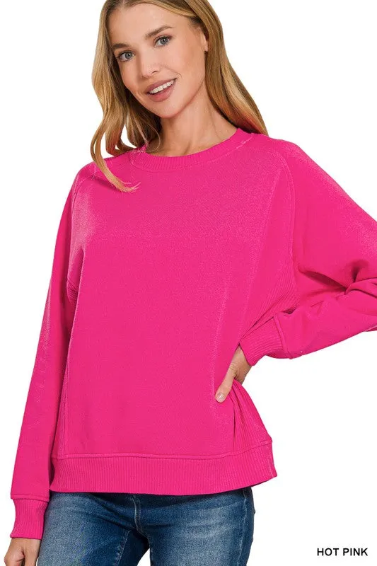 Hot Pink Relaxed-Fit Crewneck Sweatshirt