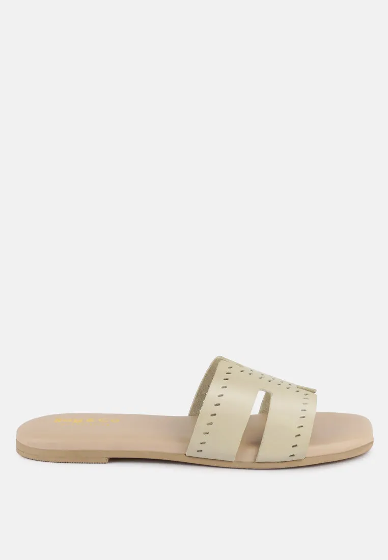 IVANKA Beige Cut Out Slip On Sandals