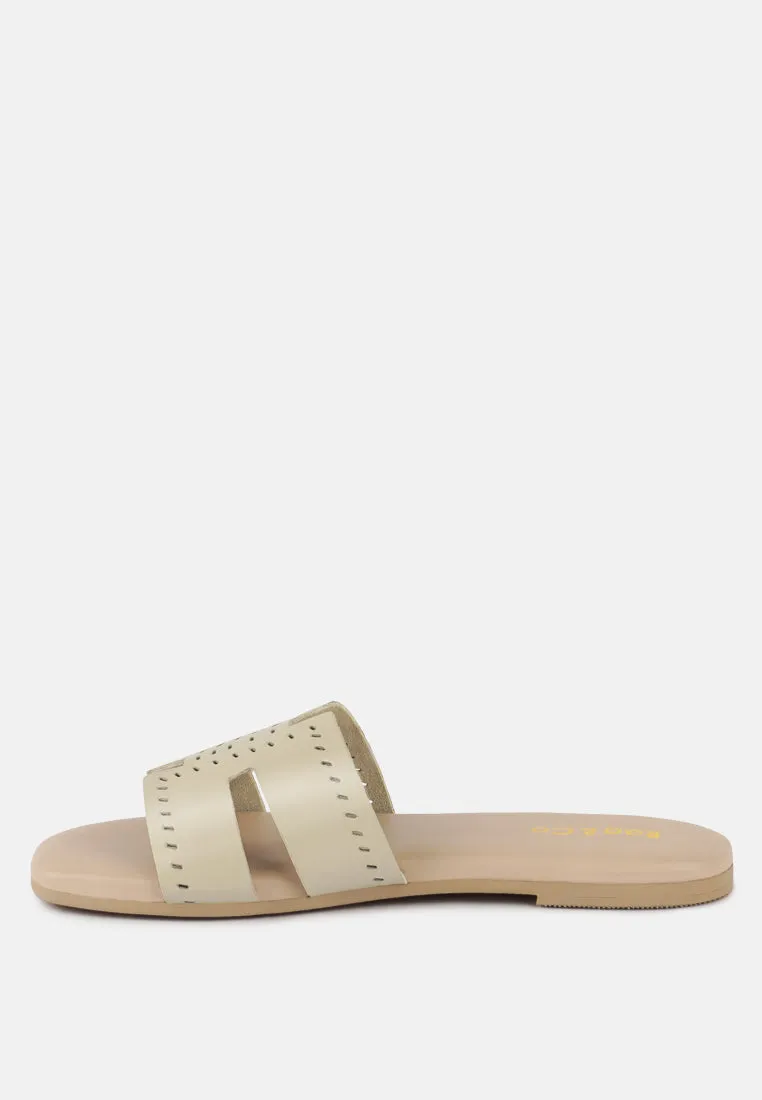 IVANKA Beige Cut Out Slip On Sandals