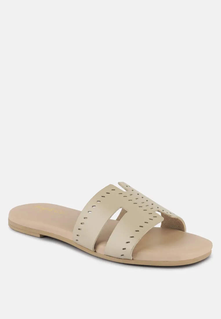 IVANKA Beige Cut Out Slip On Sandals