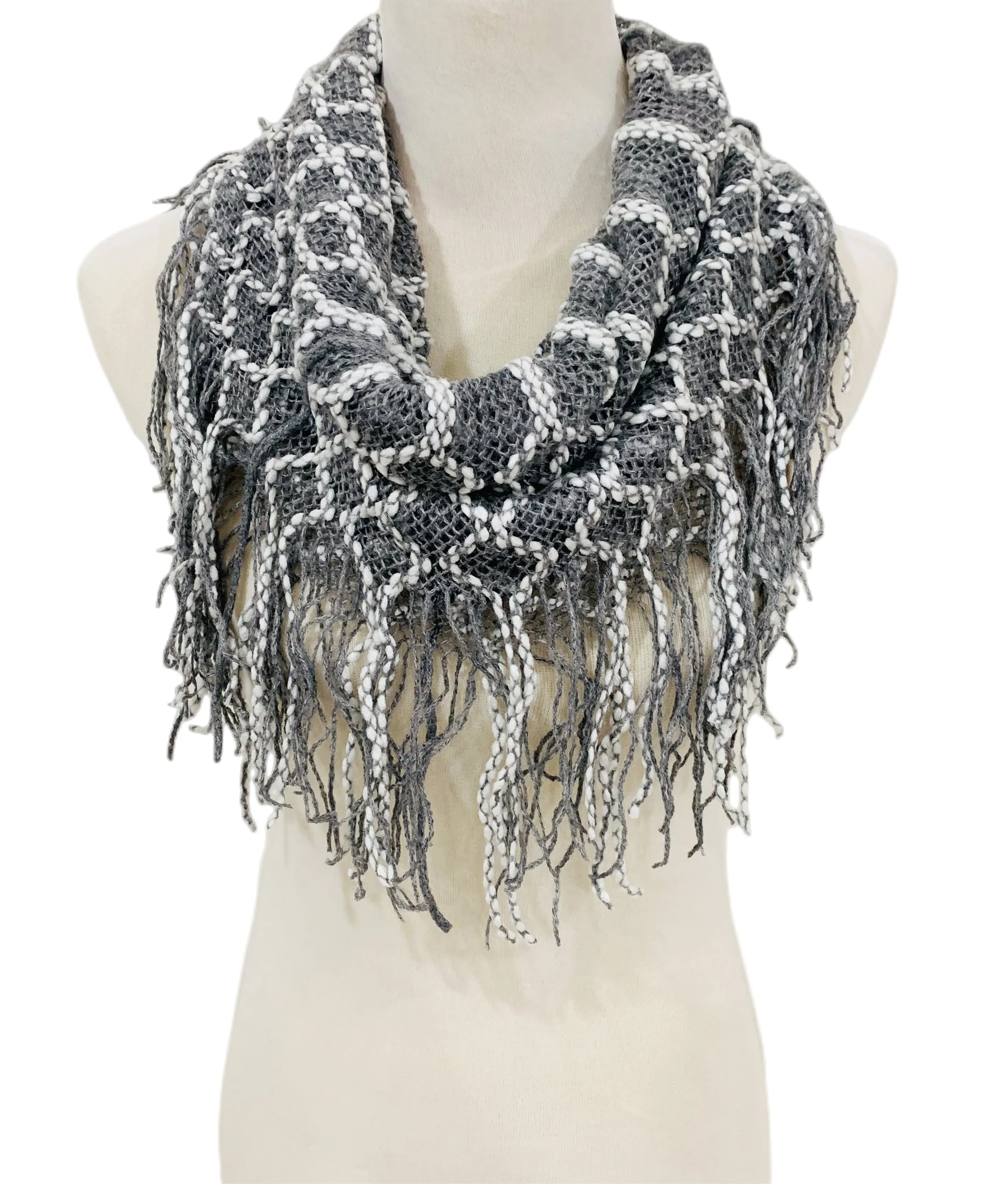 JC011811 Fringe-Trim Infinity Scarf