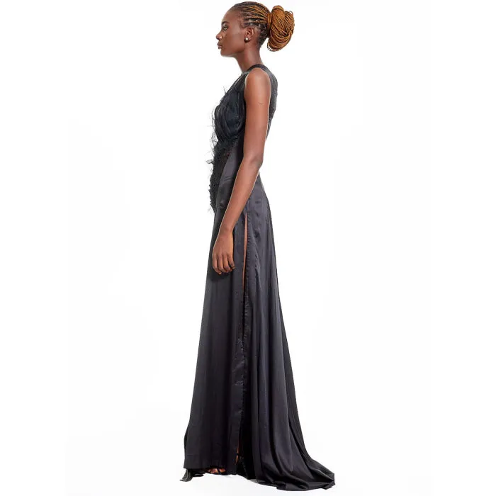 Joseph Ejiro Ruched Silk Slip Dress With Lace And Tulle Details