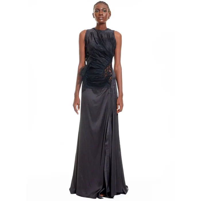 Joseph Ejiro Ruched Silk Slip Dress With Lace And Tulle Details