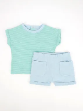 Kids Boy Striped Top and Bottom Sleepwear Set,Blue & Green