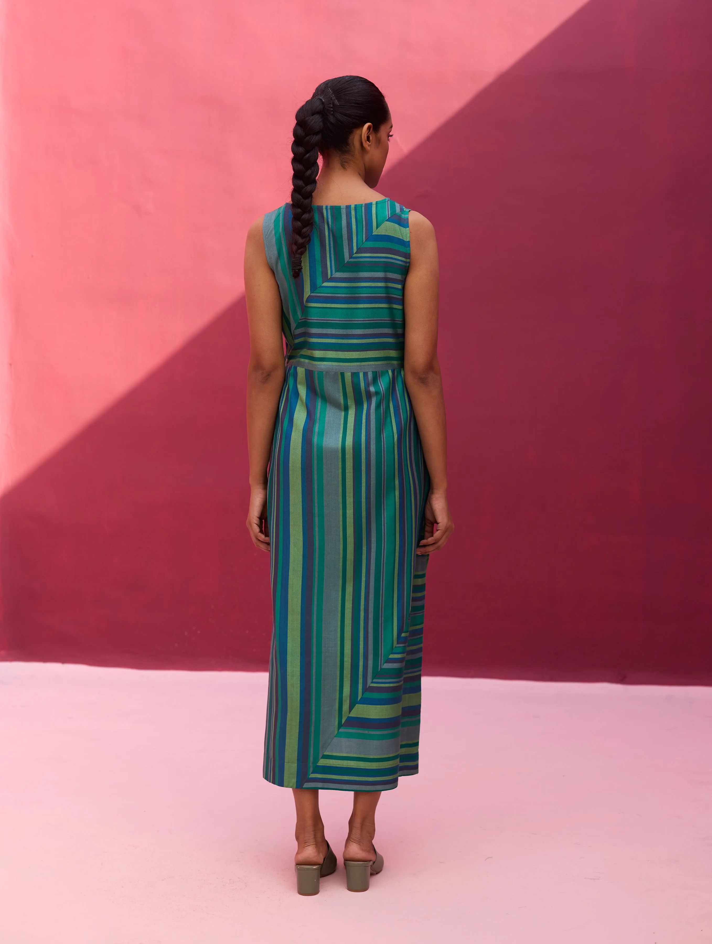 Kinza Stripe Silk Co-ord Set - Peacock