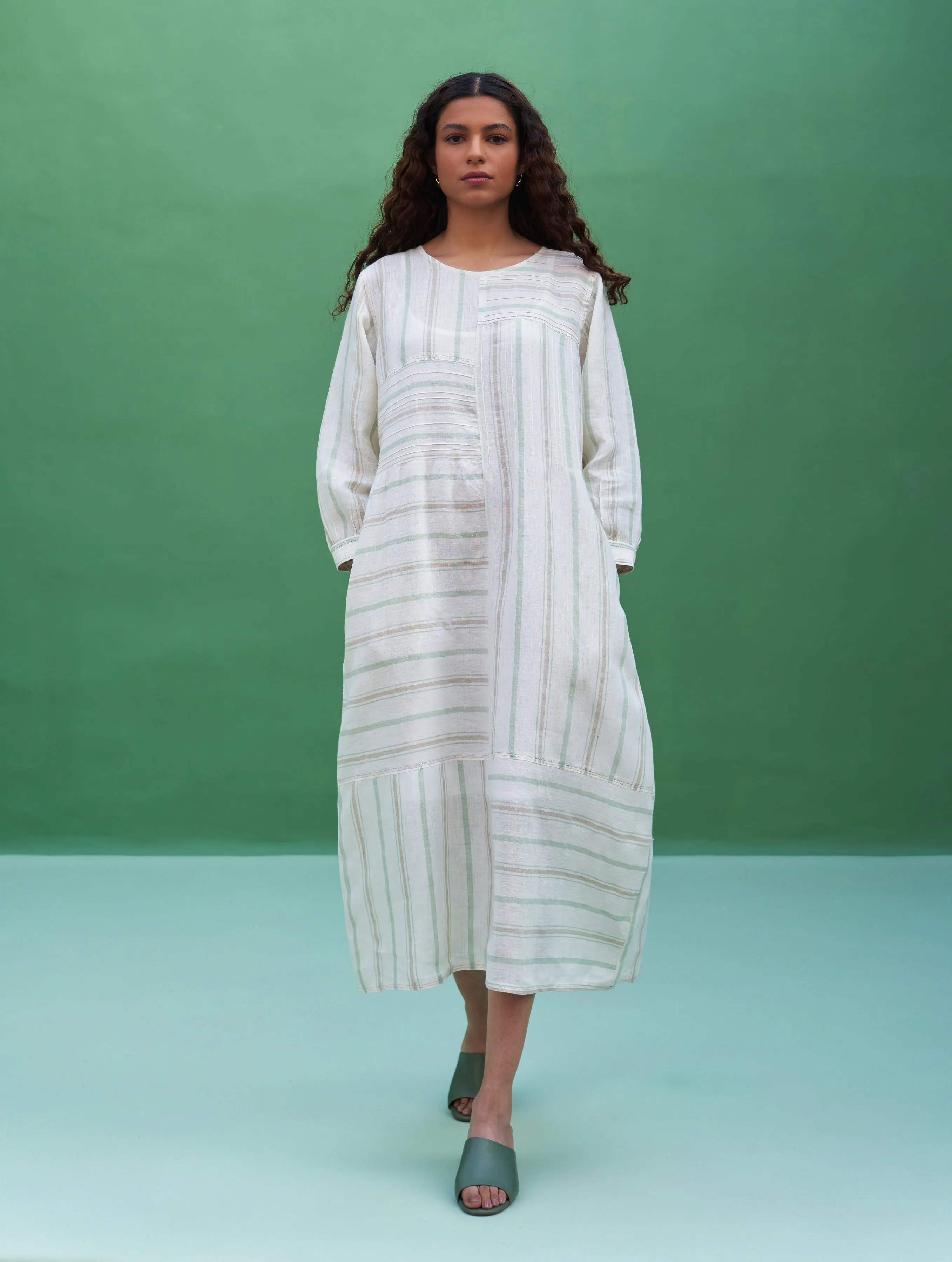 Kwan Striped Linen Dress - Mint