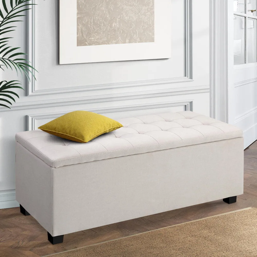 Large Fabric Storage Ottoman - Beige