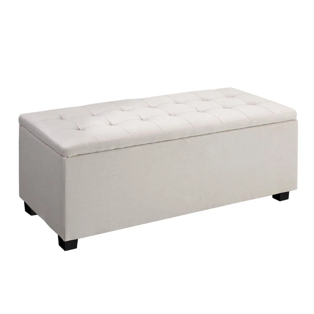 Large Fabric Storage Ottoman - Beige