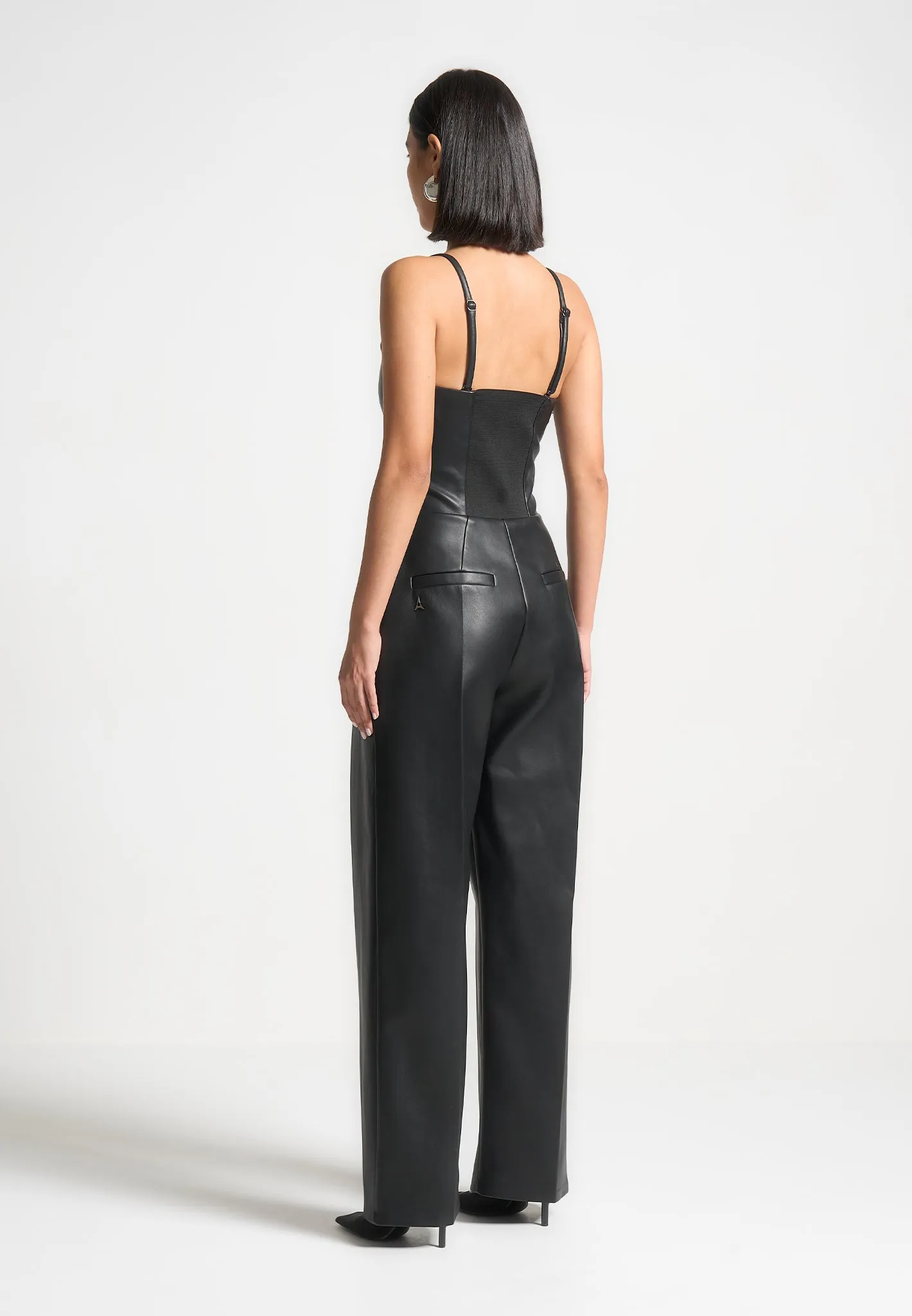 Leather Tailored Jumpsuit - Black