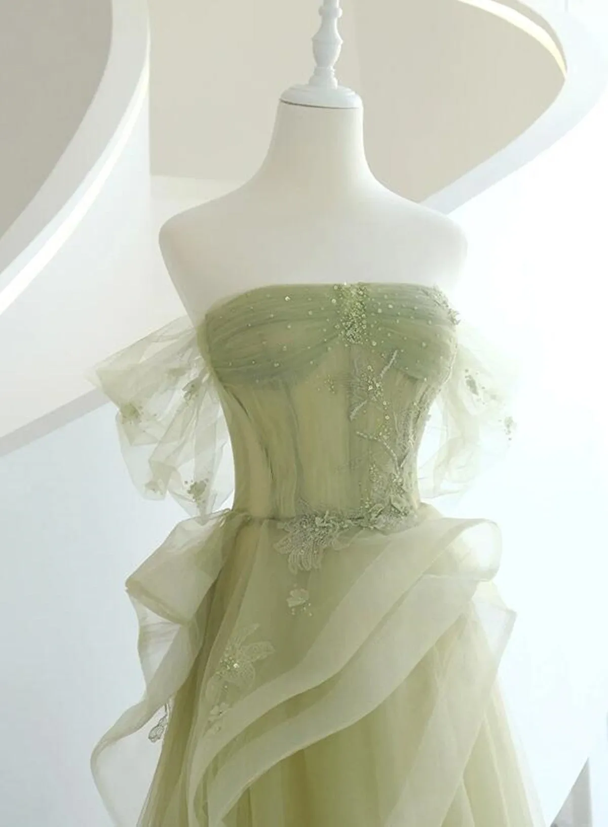 Light Green Sweetheart Off Shoulder Party Dress, A-line Green Evening Dress Prom Dress