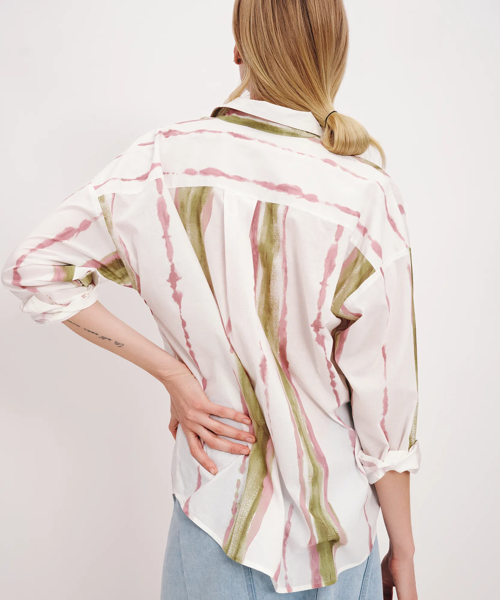 Lightweight Shirting with Paintstroke Boyfriend Shirt - White-Multi