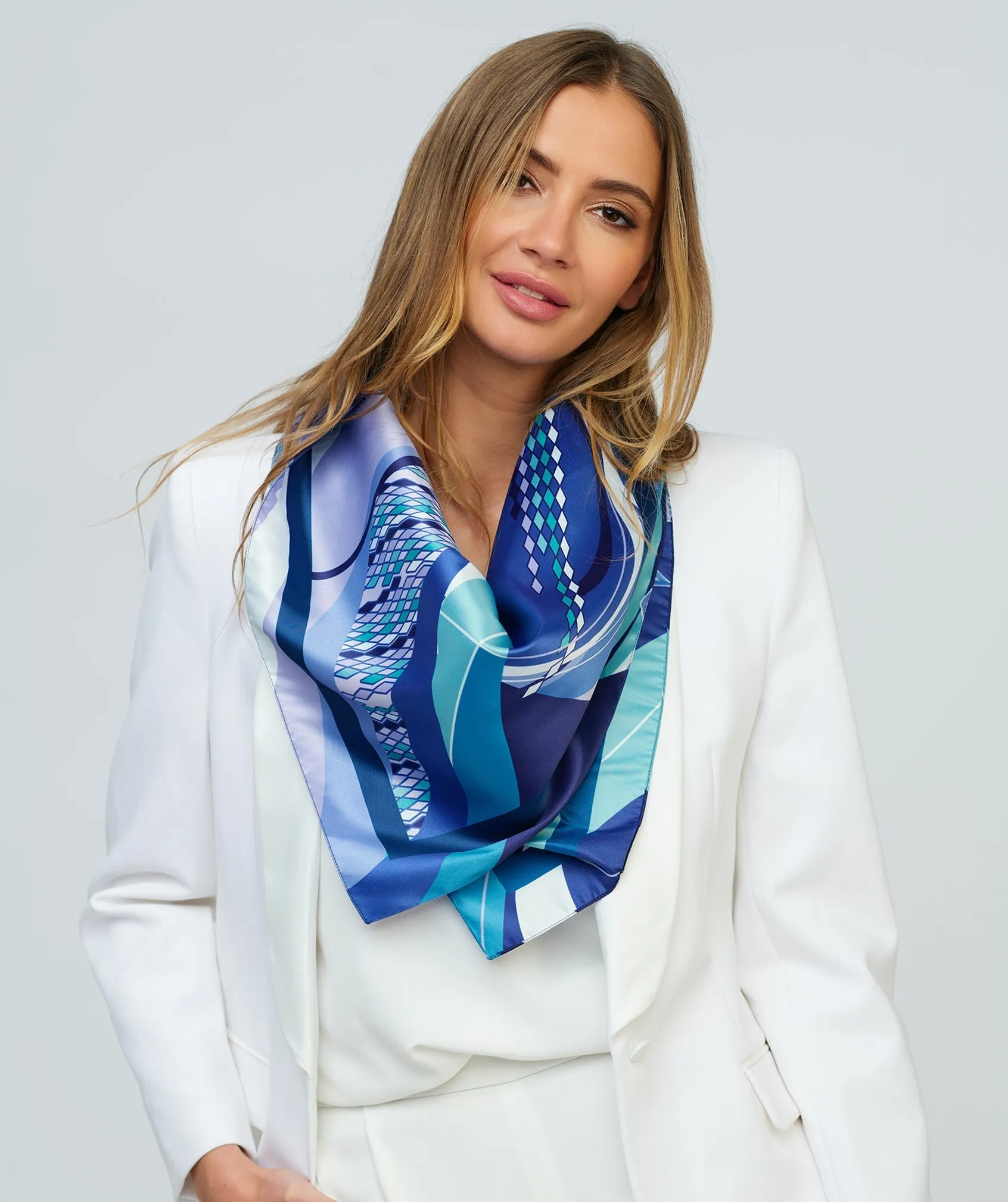 Lilac Square Silk Scarf with Geometric Print