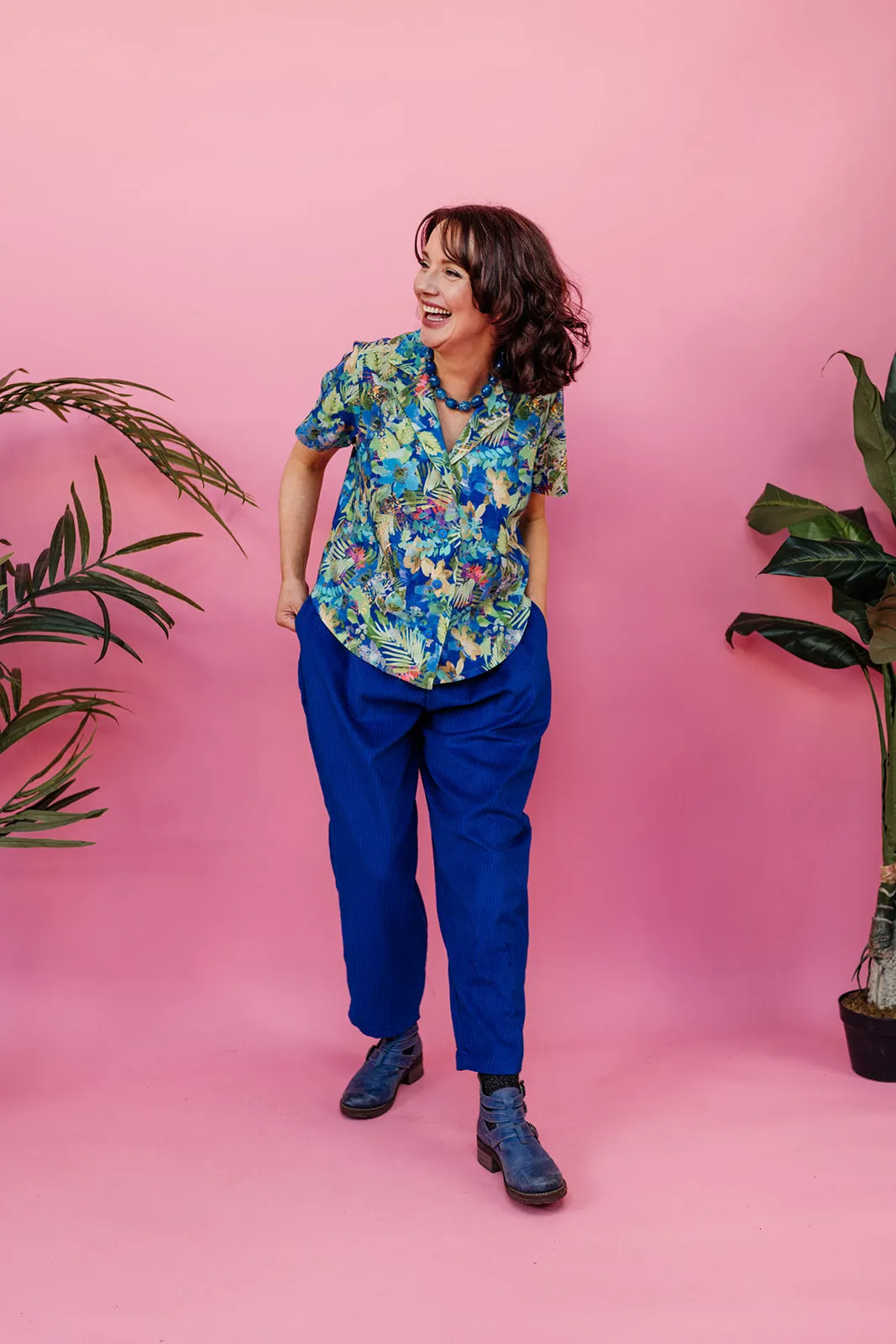 Linen Bowling Shirt in Green Hawaiian