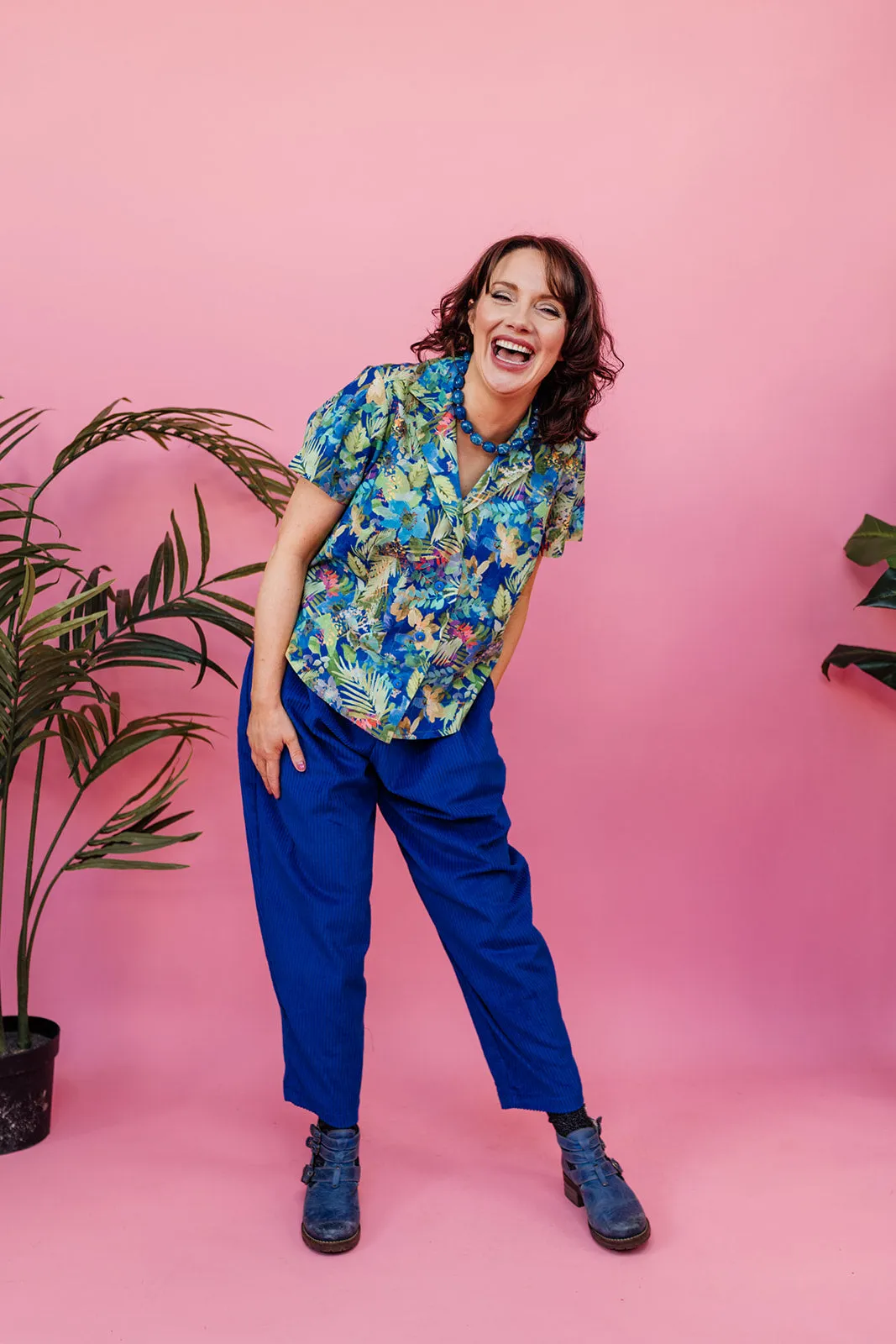 Linen Bowling Shirt in Green Hawaiian