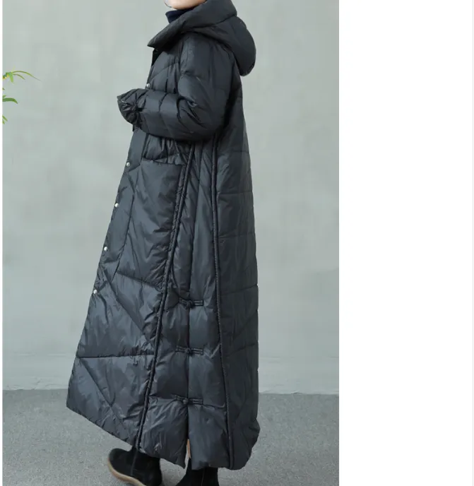 Long Winter Duck Down Jacket Hooded Puffer Down Jacket Women Down Coat 02541