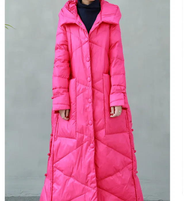 Long Winter Duck Down Jacket Hooded Puffer Down Jacket Women Down Coat 02541