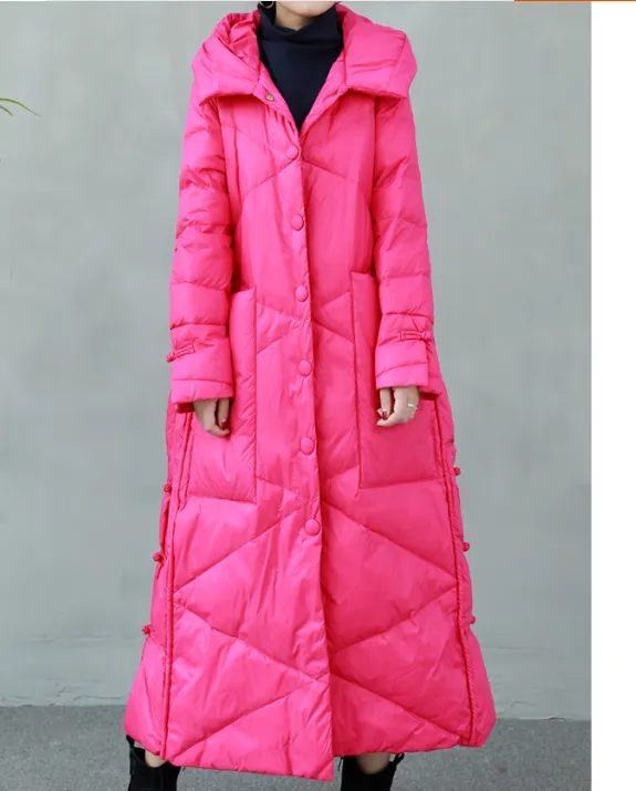 Long Winter Duck Down Jacket Hooded Puffer Down Jacket Women Down Coat 02541