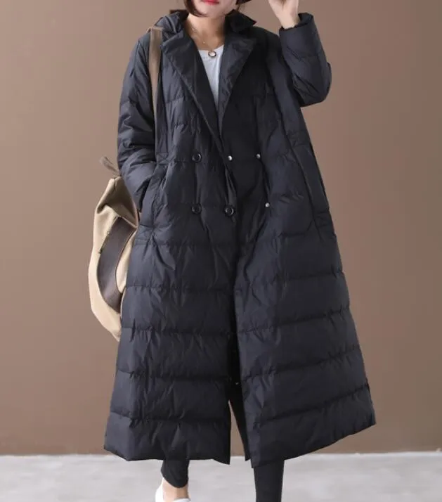 Long Winter Puffer Down Jacket Deep Side Pockets Women Down Coats 2200